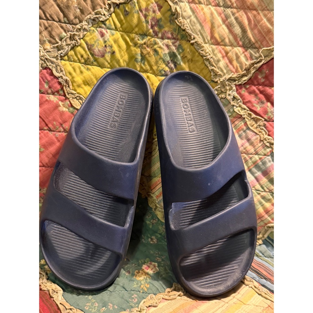 Bombas Friday Slides Navy Blue Two Strap Sandals Womens 10 Comfort Pool Shoes